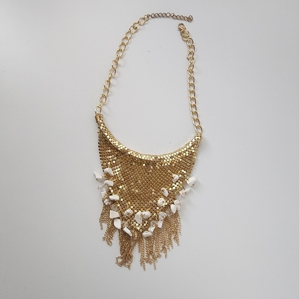 Free People Gold Statement Fringe Necklace with White Stone Accents - Picture 3 of 6